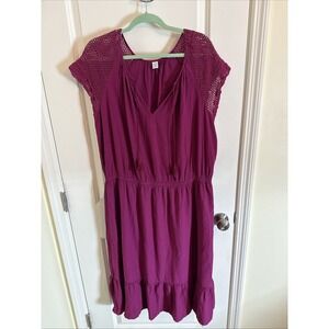 Old Navy Fuchsia Midi Dress Crochet Shoulders Cinch Waist Sz 2X Plus